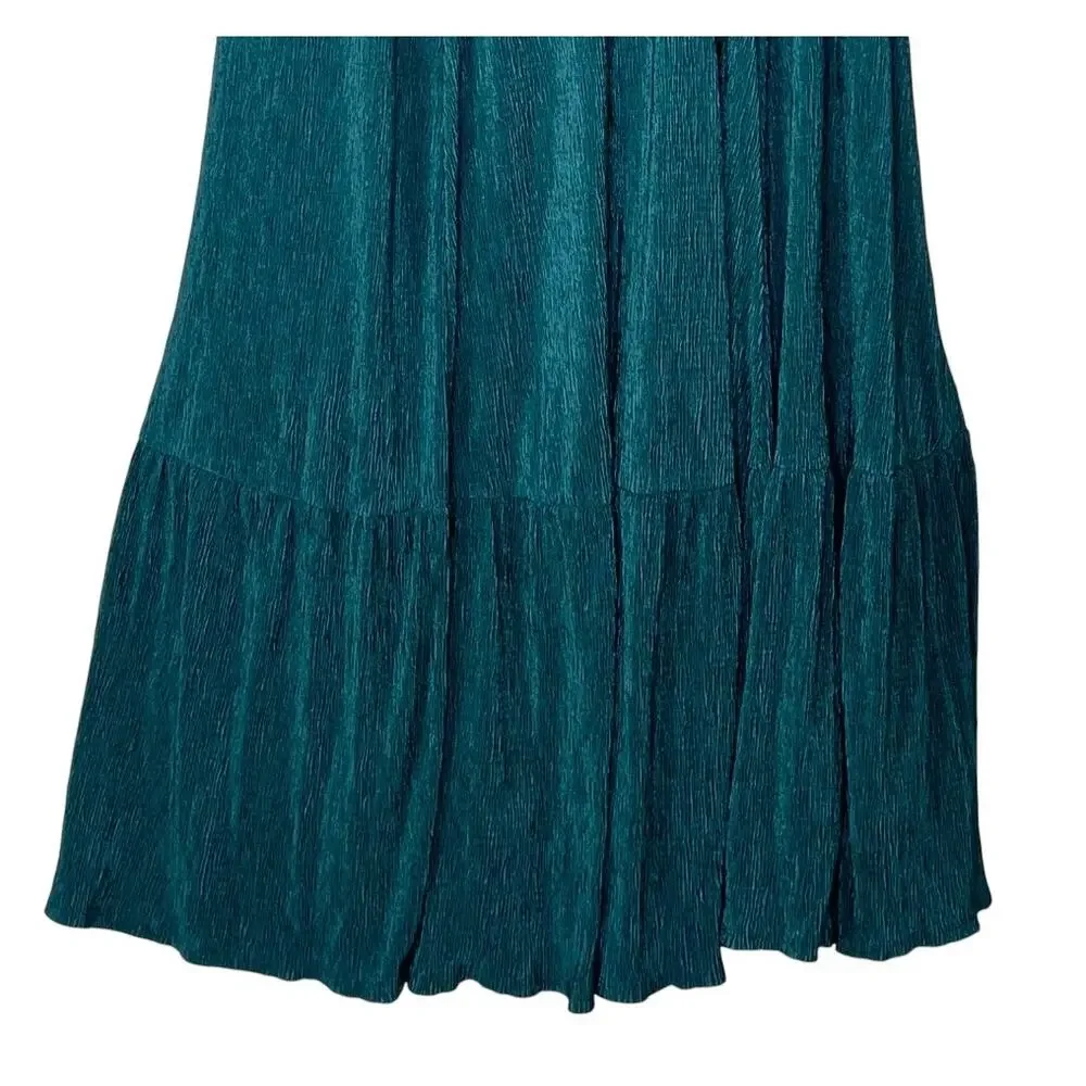 Torrid Crinkle Knit Surplice Midi Skater Dress Pine Green Plus Size Women 2X - Picture 7 of 8